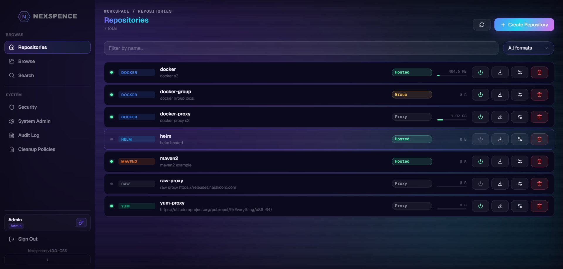 Repositories page